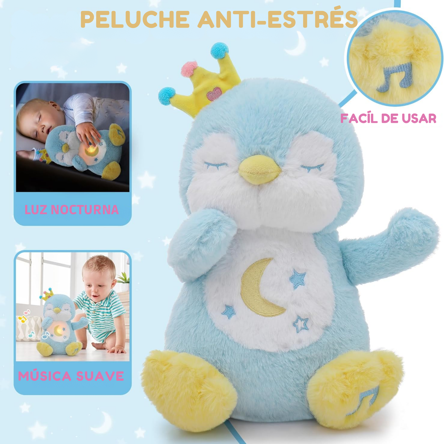 Peluche Anti Estrés Pingüino Musical - Relajación Infantil y Sensibilidad